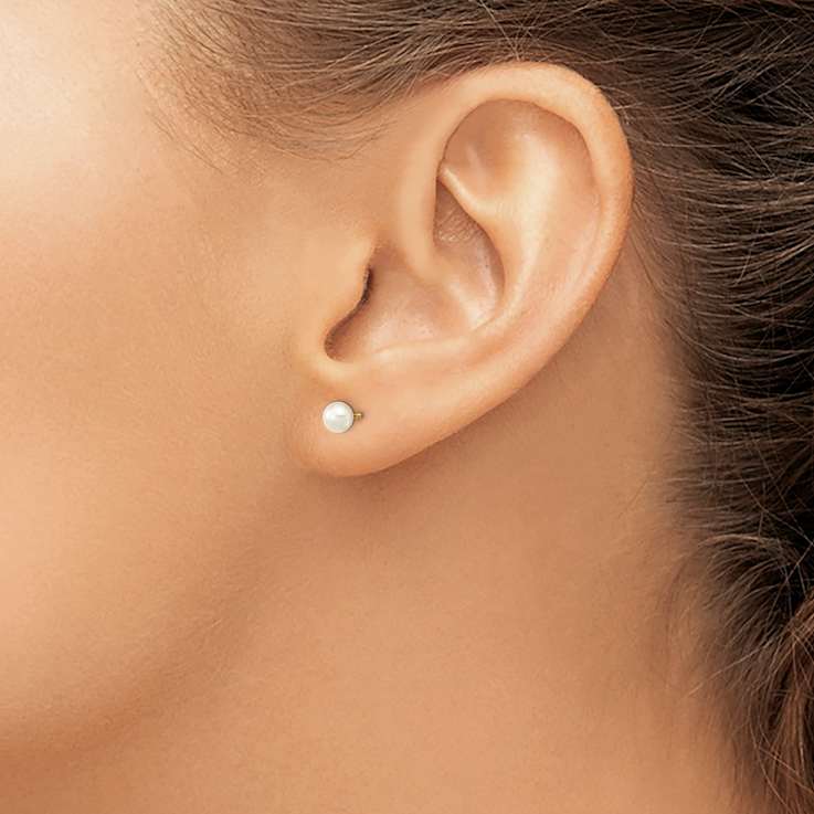 14k Yellow Gold 4-5mm White Near Round Freshwater Cultured Pearl Stud Earrings