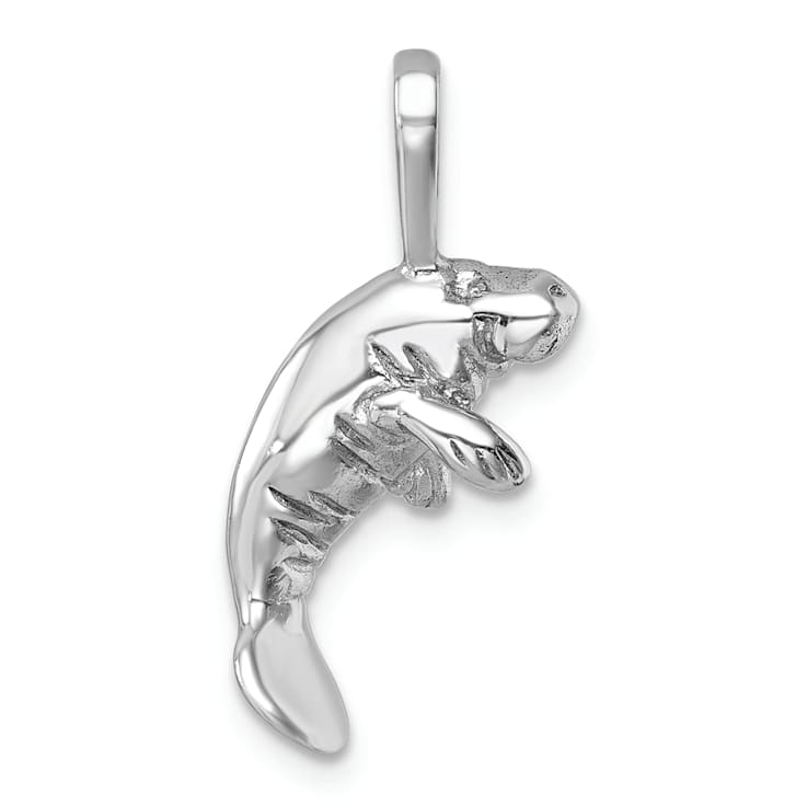 Rhodium Over Sterling Silver Polished Manatee Pendant