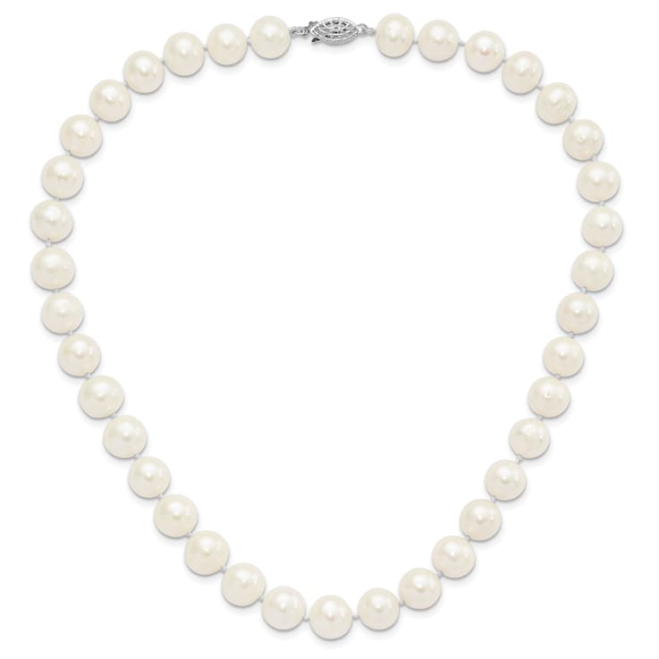 Rhodium Over Sterling Silver 10-11mm White Freshwater Cultured Pearl Necklace