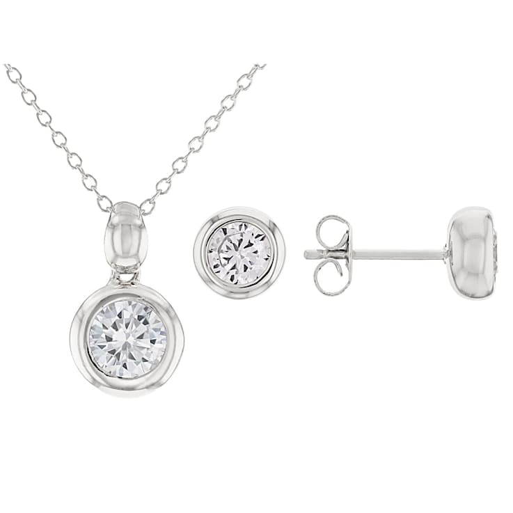 White Cubic Zirconia Rhodium Over Sterling Silver Pendant With Chain And
Earrings 3.24ctw