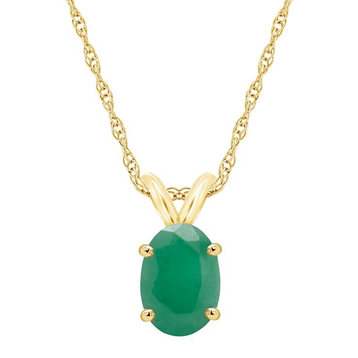 7x5mm Oval Emerald 14k Yellow Gold Pendant With Chain