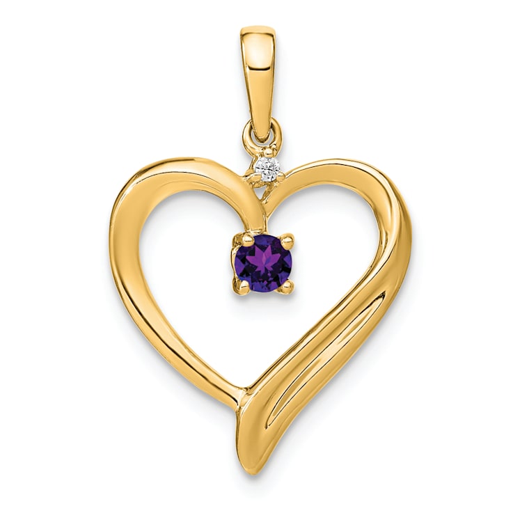 14k Yellow Gold Amethyst and Diamond Heart Pendant