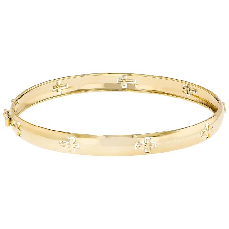 Italian Rinascimento Cross Bangle In Solid 14K Yellow Gold 6mm