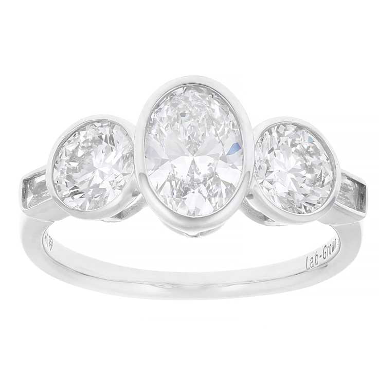 Lab-Grown Diamond Bezel Set Three-Stone Ring In 14K White Gold