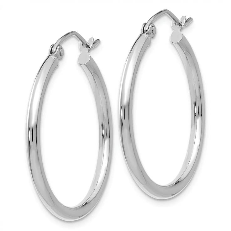 Rhodium Over 14k White Gold Polished 1" Tube Hoop Earrings