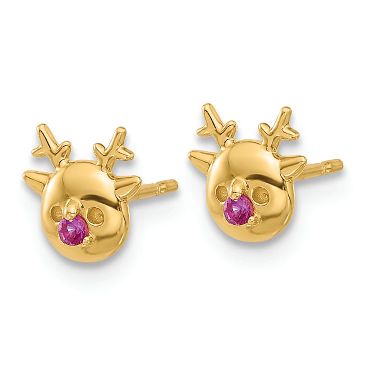 14k Yellow Gold Children's Polished Cubic Zirconia Reindeer Stud Earrings