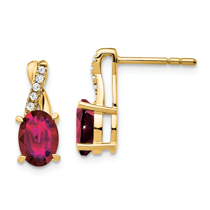 10k Yellow Gold 1.5ctw Lab Created Red Ruby July Birthstone and Diamond
Dangle Earrings