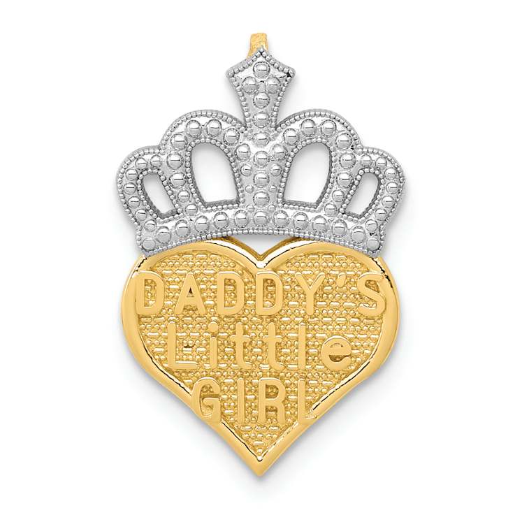 14K Two-tone Gold  Textured Daddy's Little Girl Heart Slide Pendant