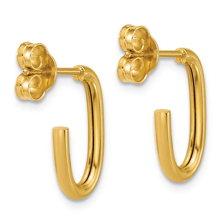 14k Yellow Gold 5/8 inch Polished Oval J-Hoop Earrings