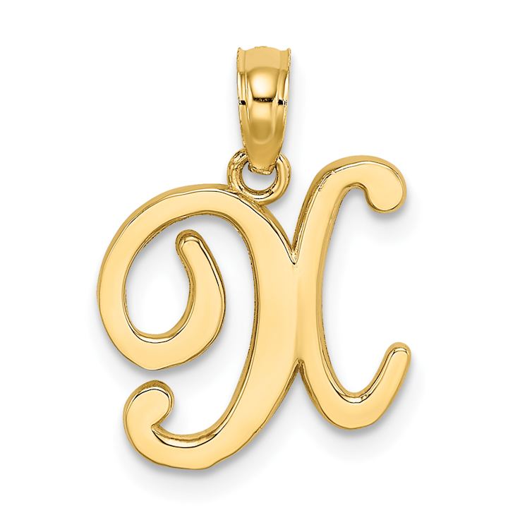 14k Yellow Gold Script Letter X Initial Pendant