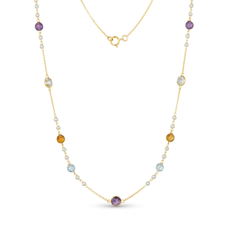 Multi-Gem 14k Yellow Gold Necklace 9.63ctw