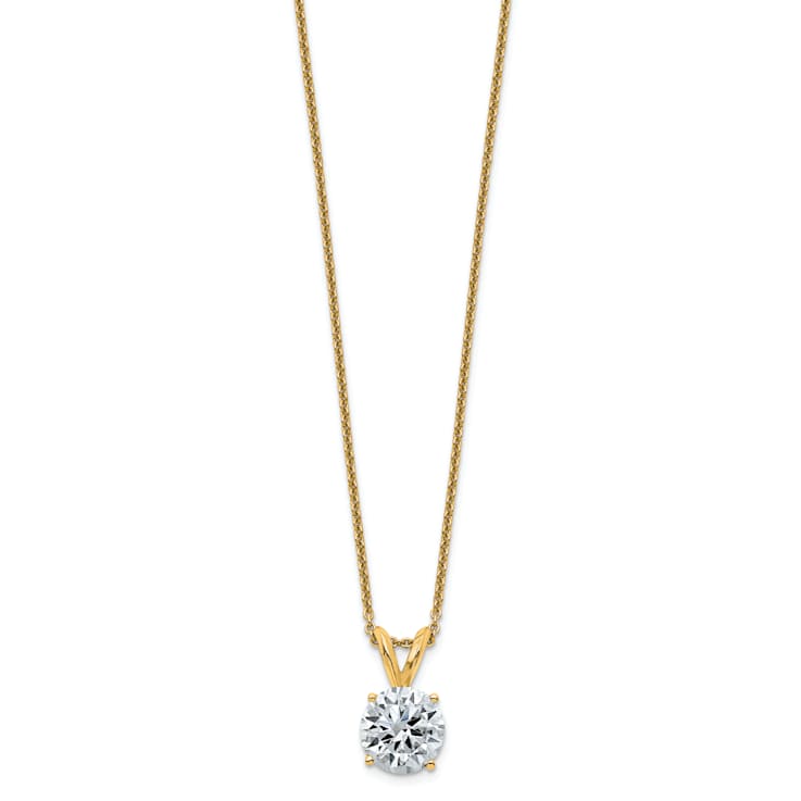 14K Yellow Gold 2 ct. 8.0mm Round G H I True Light Moissanite Solitaire
Pendant with Chain
