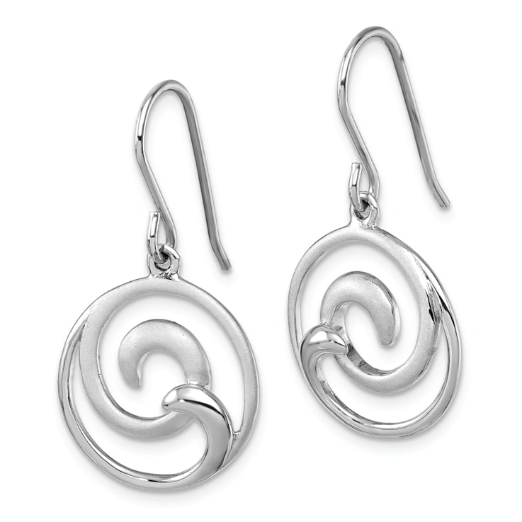Rhodium Over Sterling Silver Double Wave Dangle Earrings