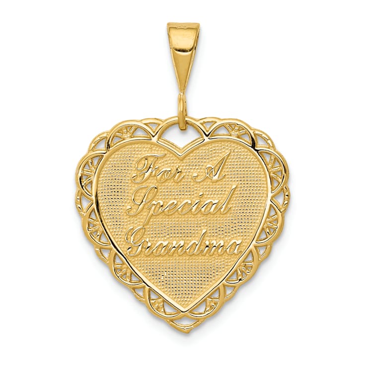 14k Yellow Gold Textured Reversible FOR A SPECIAL GRANDMA Heart Pendant