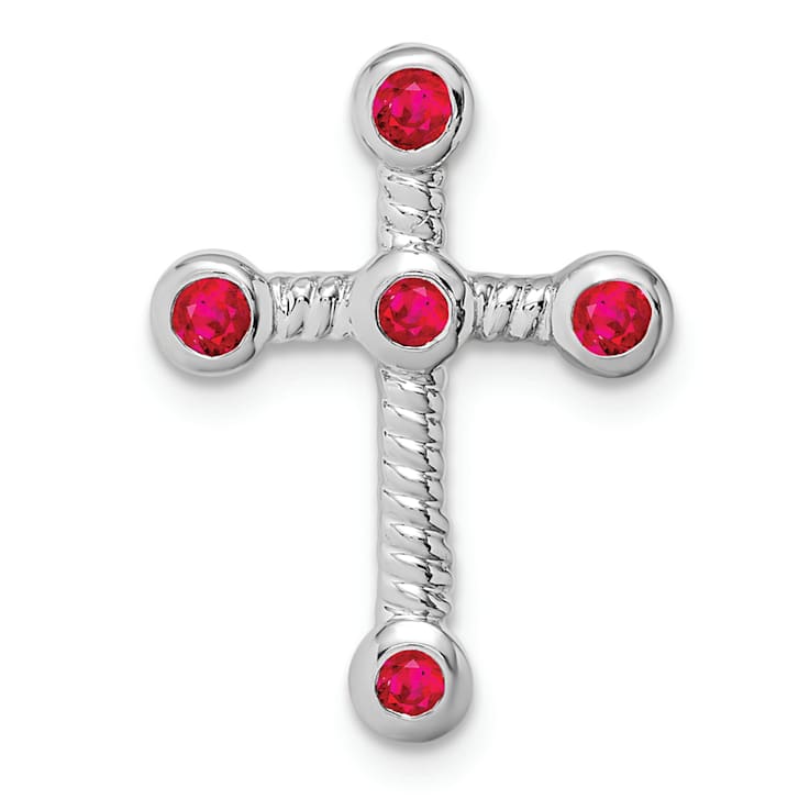 Rhodium Over 10k White Gold 0.29 ctw Ruby Cross Slide Pendant