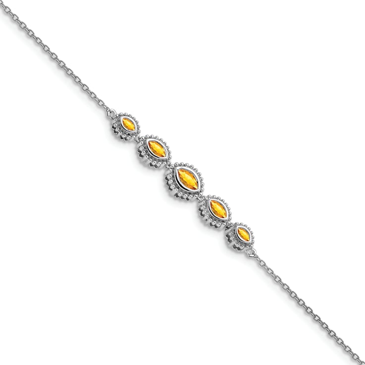 Rhodium Over 14k White Gold Marquise Citrine Bracelet