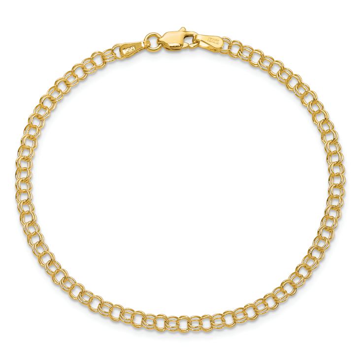 14k Yellow Gold 3.5mm Solid Double Link Charm Bracelet