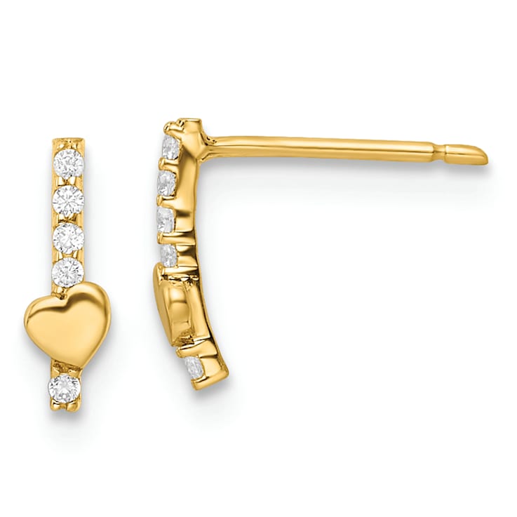 14k Yellow Gold Children's Polished Line of Cubic Zirconia Stones and
Heart Stud Earrings