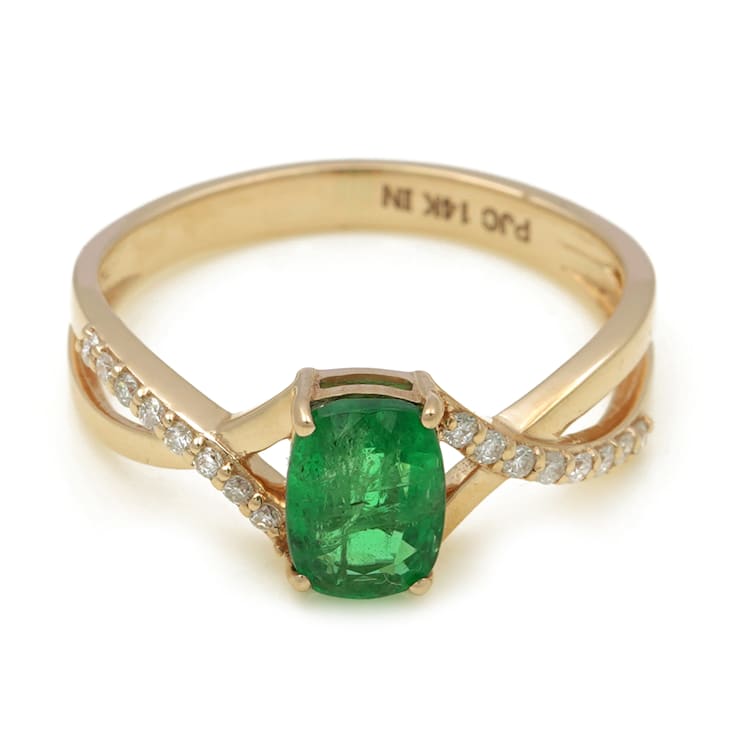1.09 Ctw Emerald with 0.12 Ctw Diamond Ring in 14K