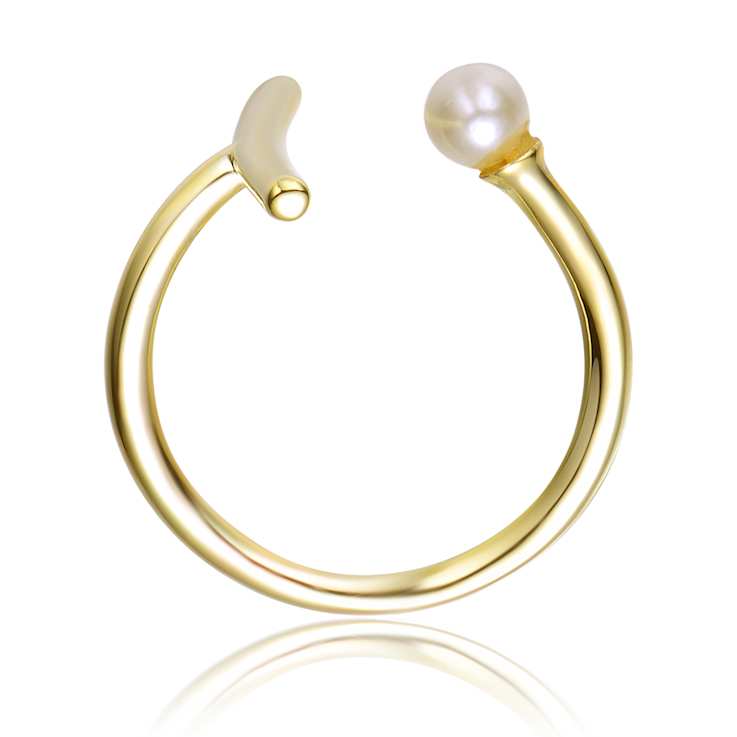 Asymmetrical Pear Shape Pearl Open Ring In 14K Gold Over Brass