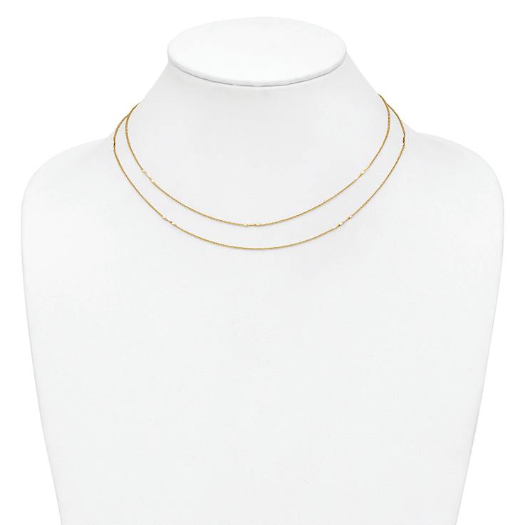 14K Yellow Gold Polished 2-Strand Twist Bar Station Necklace