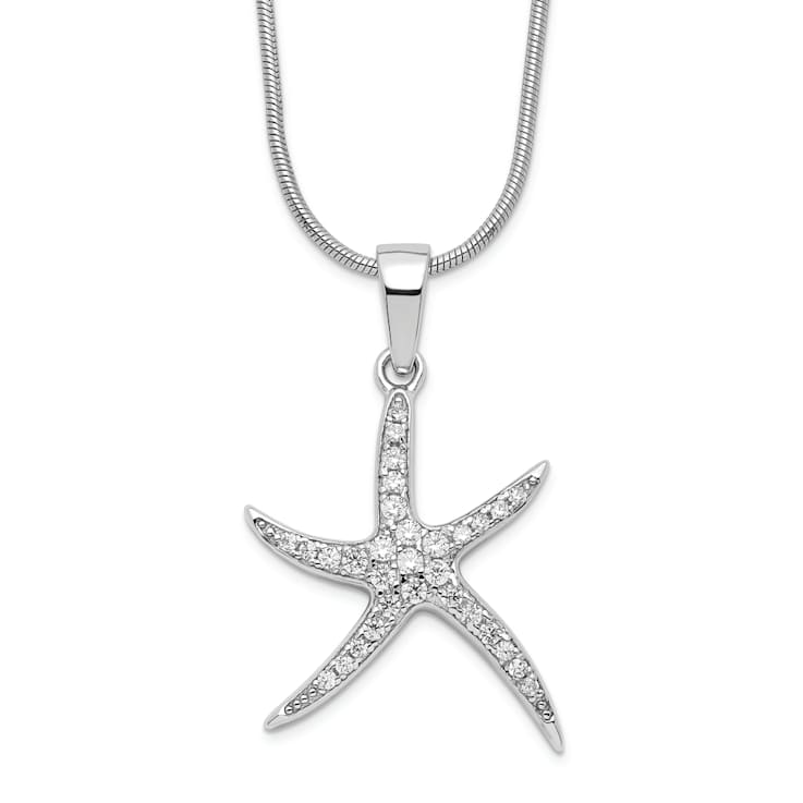 Rhodium Over Sterling Silver Cubic Zirconia Starfish Necklace
