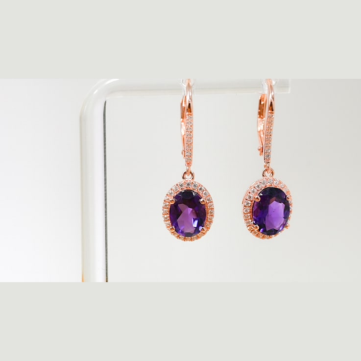 Amethyst and CZ 2.98 Ctw Oval 18K Rose Gold Over Sterling Silver Drop
Earrings Jewelry.