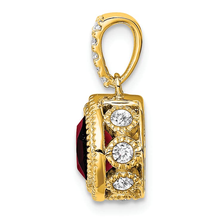 10k Yellow Gold Beaded 0.73 cttw Cushion Garnet and 0.21 cttw Diamond Pendant