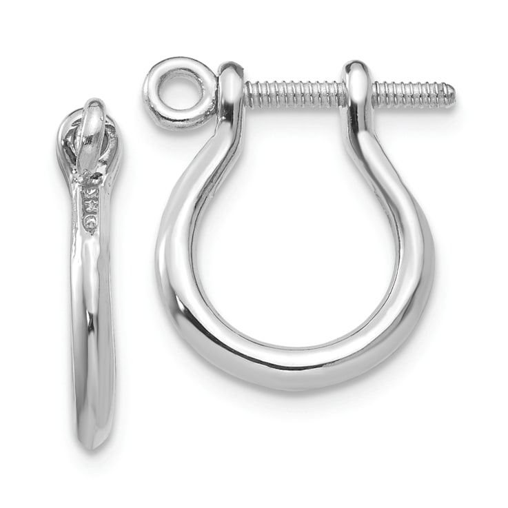 Rhodium Over 14k White Gold 3D Shackle Link Screw Dangle Earrings