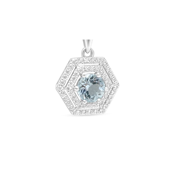Rhodium Over Sterling Silver 7mm Round Aquamarine Pendant 1.19ctw