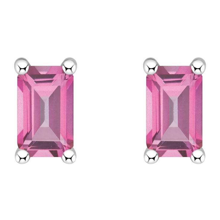 5x3mm Emerald Cut Pink Topaz 14k White Gold Stud Earrings