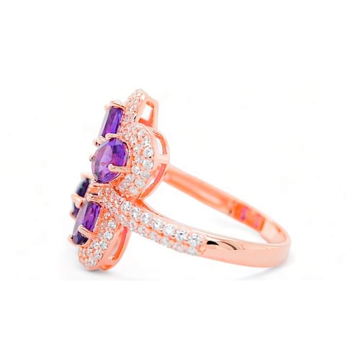 6x4mm Oval Amethyst and White CZ 18K Rose Gold Over Sterling Silver
Ring, 1.50ctw
