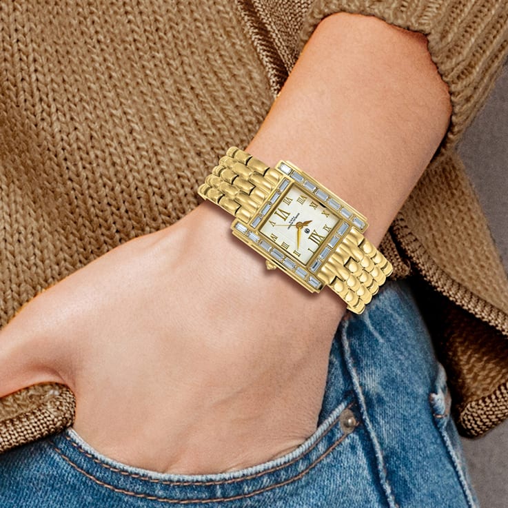 Charles Hubert Ladies Stainless Steel IP Plated Crystal Bezel 27x32mm Watch
