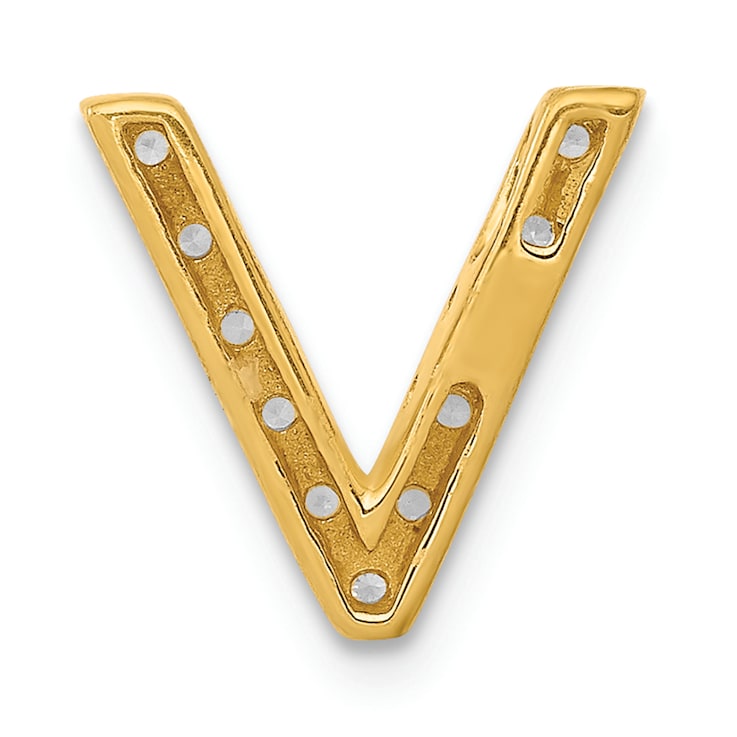 14K Yellow Gold Diamond Letter V Initial Charm