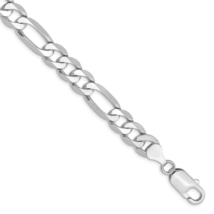 14K White Gold 7.5mm Flat Figaro Chain Bracelet