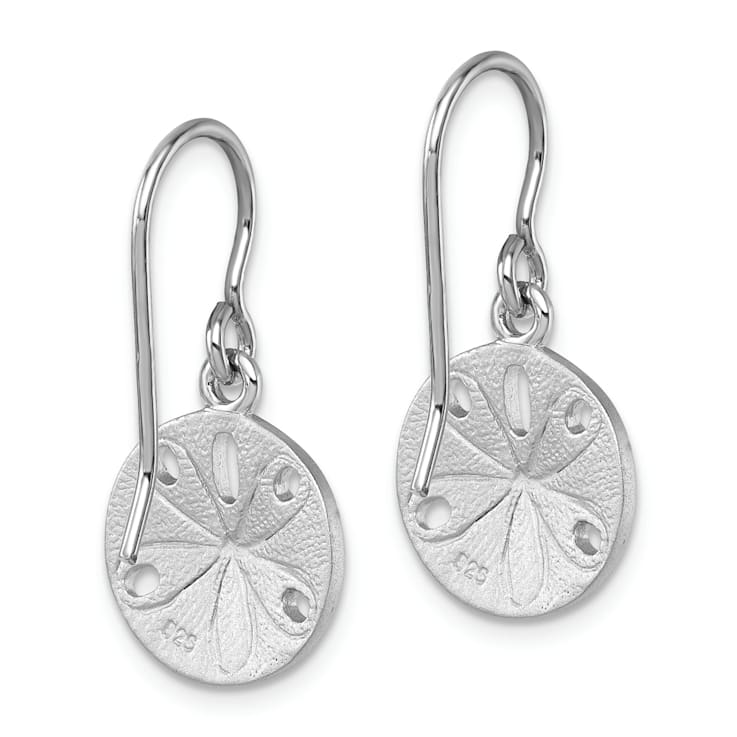 Rhodium Over Sterling Silver Polished Sand Dollar Dangle Earrings
