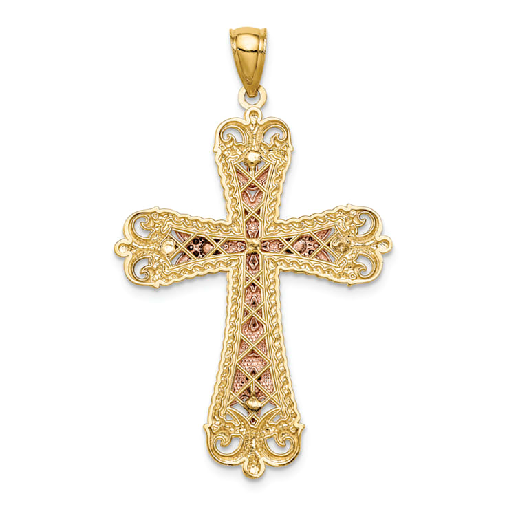 14K Yellow and Rose Gold with White Rhodium Crucifix Pendant