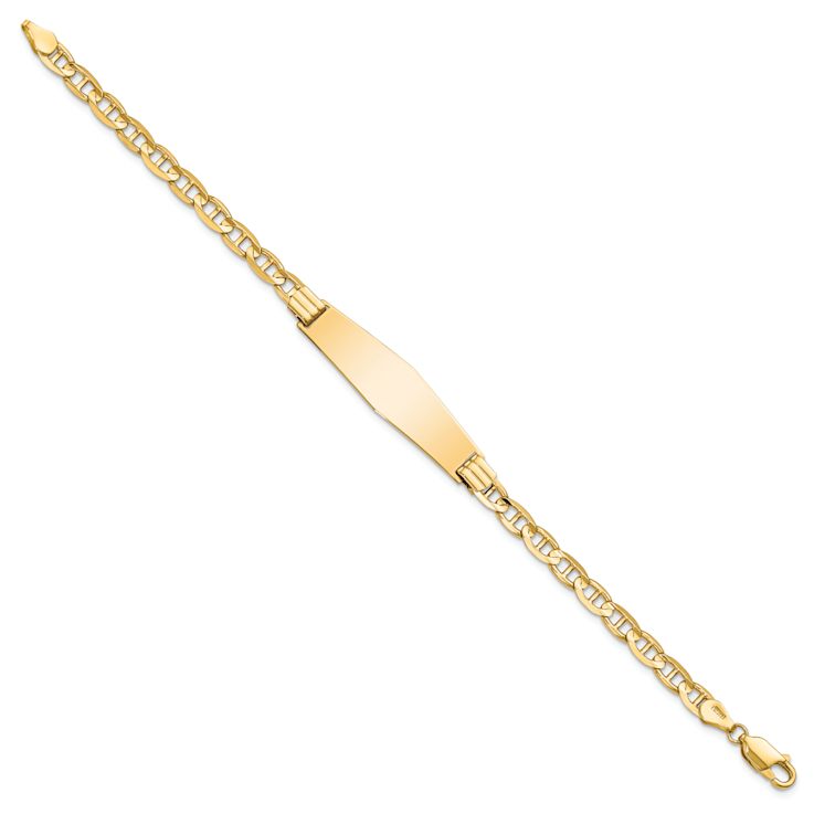 14k Yellow Gold Mariner Link Soft Diamond Shape ID Bracelet