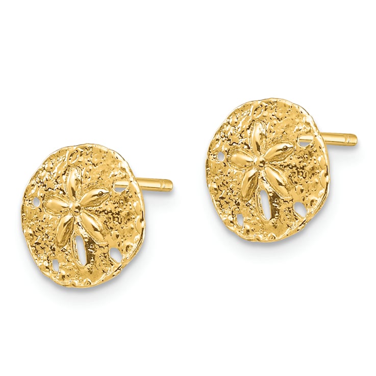 14k Yellow Gold Textured 8.44mm Sand Dollar Stud Earrings