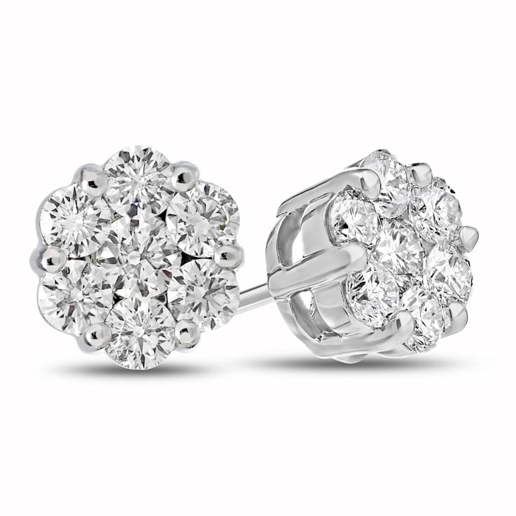 1.50ctw Diamond Cluster Earrings in 14k White Gold