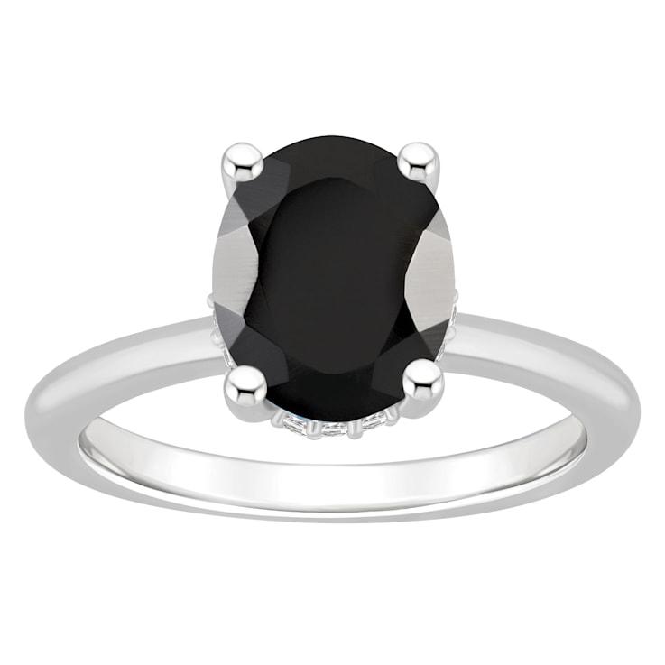 10x8mm Oval Black Onyx With Diamond Accents Rhodium Over Sterling Silver
Hidden Halo Ring