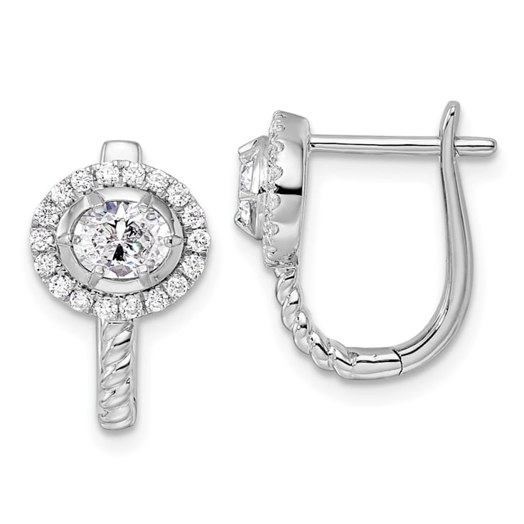 Rhodium Over 14K White Gold Lab Grown Diamond Hinged Hoop Earrings