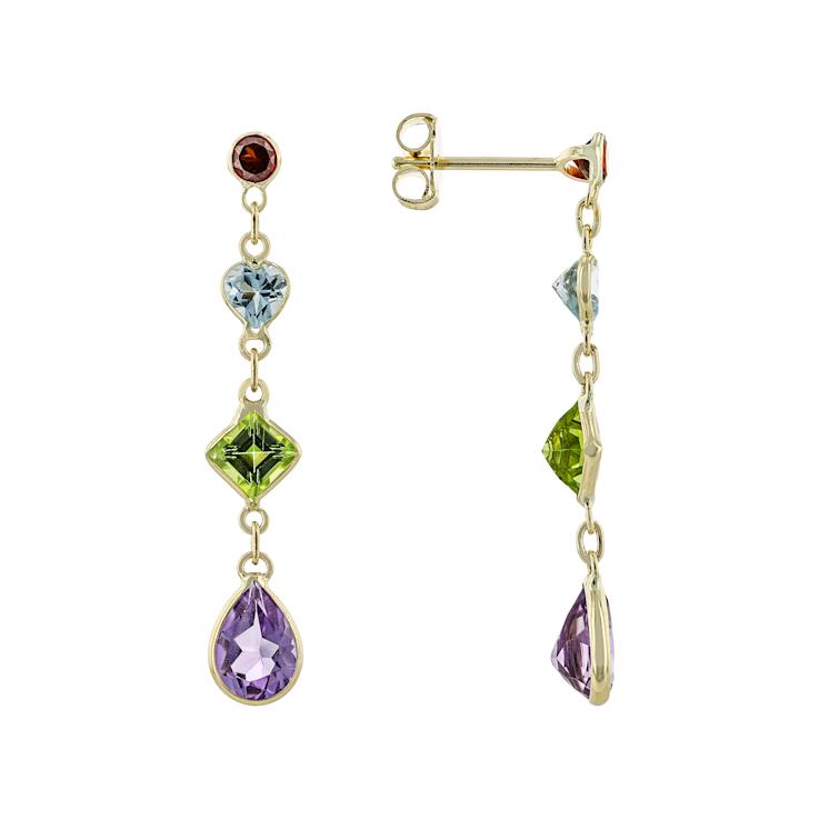 Multi Gem 14k Yellow Gold Dangle Earrings 2.99ctw
