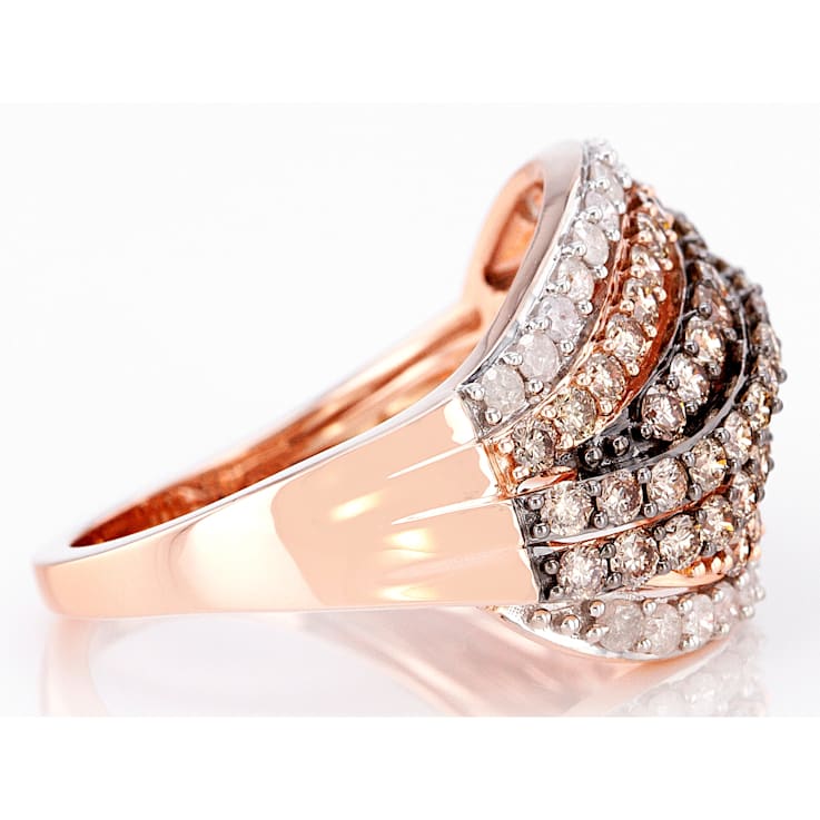 Champagne And White Diamond 10k Rose Gold Multi-Row Ring 1.40ctw