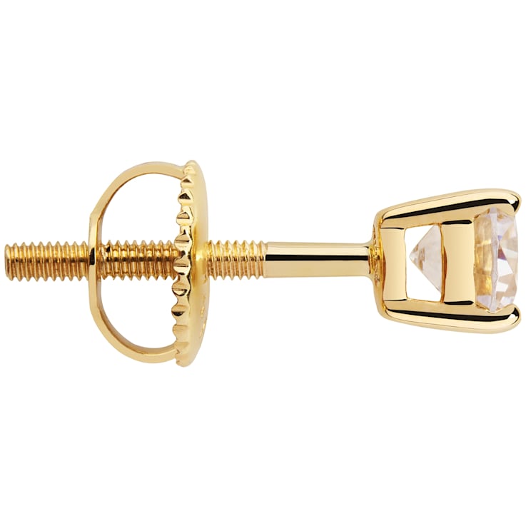 White Cubic Zirconia 14k Yellow Gold Studs With Velvet Gift Box 1.00ctw