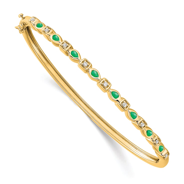 14k Yellow Gold Emerald and Diamond Bangle
