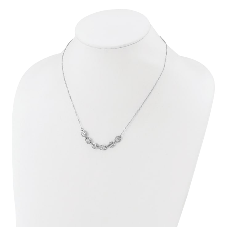Rhodium Over Sterling Silver Polished and Grooved Cubic Zirconia Ovals Necklace