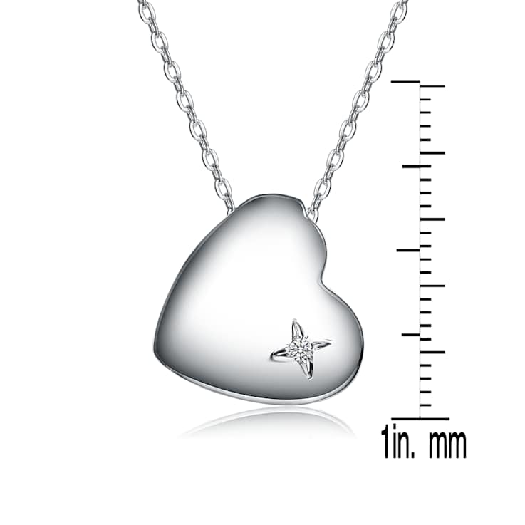 Heart Of Grace CZ Pendant Necklace In White Rhodium Over Brass