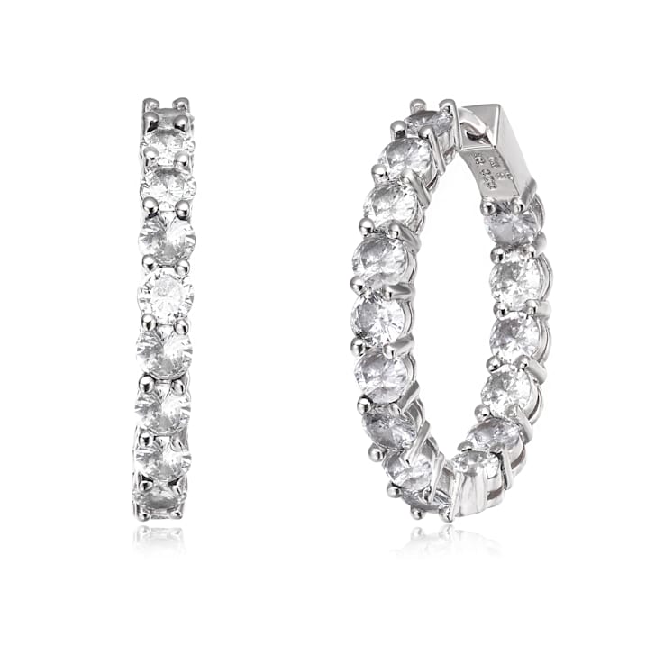 Clear Cubic Zirconia, Rhodium Over Brass Base Inside Out Hoop Earrings  6.9ctw