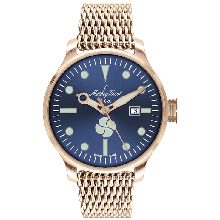 Mathey Tissot Men's Elica Blue Dial, Rose Stainless Steel Watch